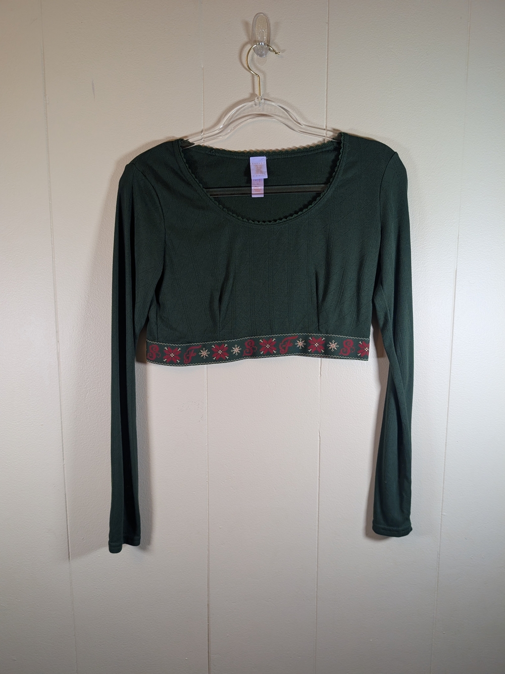 Savage X Fenty Dark Green Cropped Long-Sleeve Top with Embroidered Hem
